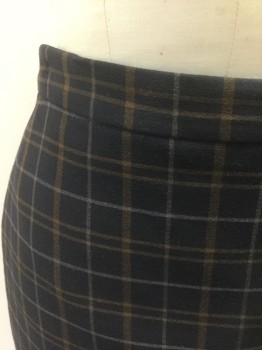 LATR, Navy Blue, Brown, Gray, Cotton, Polyester, Plaid-  Windowpane, Dark Navy with Brown and Gray Windowpane, Pencil Skirt, 1" Wide Self Waistband, Hem Just Below Knee, Invisible Zipper at Center Back, Vent at Center Back Hem