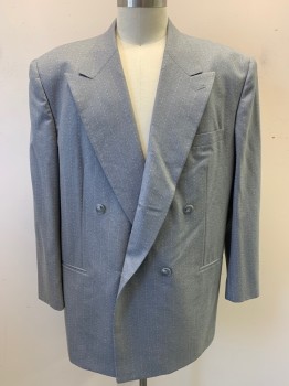 Mens, Suit, Jacket, MTO, Lt Gray, White, Wool, Dots, Stripes, 48/35, 50XL, Single Breasted, 4 Buttons, 3 Pockets, No Center Back Vent, Unique Dotted Stripes, 1980s Power Suit