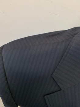 JOHN VARVATOS, Black, Dk Gray, Wool, Stripes, Black and Dark Gray Striped Wool, Single Breasted, 2 Buttons,  Notched Lapel, 2 Pockets, 4 Button Cuff, Double Vent *Faded Right Shoulder*