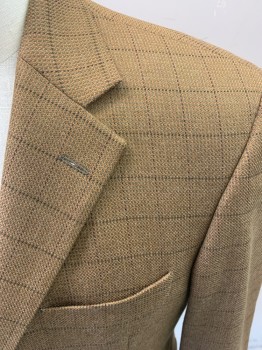 JOHN NORDSTROM, Ochre Brown-Yellow, Chocolate Brown, Olive Green, Wool, Plaid-  Windowpane, Button Front, 2 Buttons, 3 Pockets, 3 Button Sleeves, Notched Lapel, Single Vent