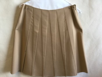 Womens, Skirt, Below Knee, ANN KLEIN, Taupe, Wool, Solid, 6, No Waistband, Narrow Triangle Large Pleat Design, Side Zip, Shinny Khaki Lining