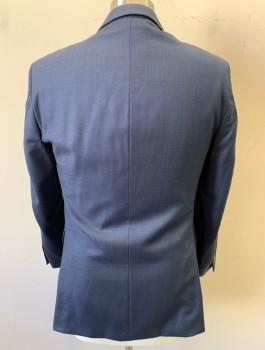 TOMMY HILFIGER, Navy Blue, Wool, Solid, Single Breasted, Notched Lapel, 2 Buttons, 3 Pockets, Lining is Blue and White Stripes