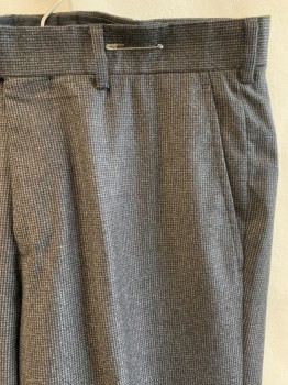 BROOKS BROTHERS, Black, Tan Brown, Acetate, Viscose, Houndstooth, Flat Front, 4 Pockets, Zip Fly, Button Closure, Belt Loops