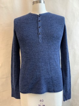 Mens, Pullover Sweater, RAG & BONE, Navy Blue, Wool, Heathered, M, Textured, Henley