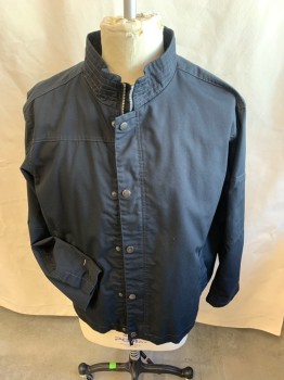 Mens, Casual Jacket, HARRITON, Black, Heather Gray, Polyester, Cotton, Solid, Heathered, 2XL, Horizontal Quilt Collar Attached, Zip Front & Snap Front, 2 Pockets, Long Sleeves (1 Tiny Pocket on Left Sleeves), Heather Gray Lining