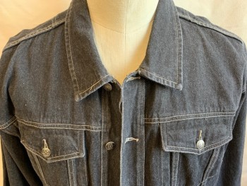 Mens, Jean Jacket, DG (DENIM GEAR), Faded Black, Cotton, Solid, XXL, Collar Attached, Black with Silver Button Front, Long Sleeves,