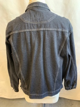 Mens, Jean Jacket, DG (DENIM GEAR), Faded Black, Cotton, Solid, XXL, Collar Attached, Black with Silver Button Front, Long Sleeves,