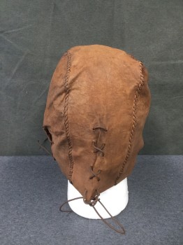 MTO, Brown, Leather, Solid, Patchwork, Leather Hood, Lace Up Back/Sides/Front, Open Face Front