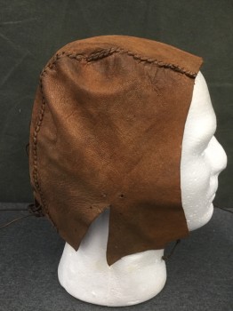 MTO, Brown, Leather, Solid, Patchwork, Leather Hood, Lace Up Back/Sides/Front, Open Face Front