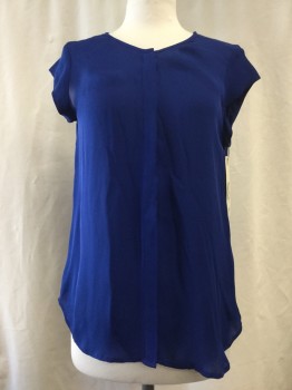 JOIE, Royal Blue, Silk, Solid, Button Front, Cap Sleeve,