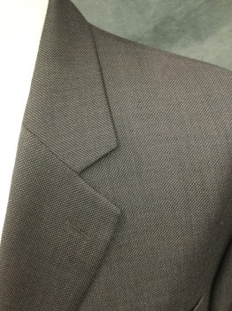 Mens, Suit, Jacket, JACK VICTOR, Dk Brown, Black, Wool, Birds Eye Weave, 44/32, 52XL, Single Breasted, Collar Attached, Notched Lapel, 3 Pockets, 2 Buttons