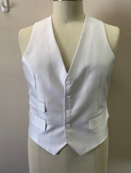 Mens, Suit, Vest, TAZIO, White, Polyester, Solid, 44, V-neck, Button Front, Adjustable Back, 3 Pockets,