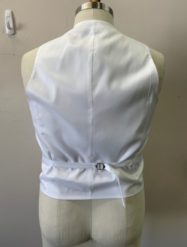 Mens, Suit, Vest, TAZIO, White, Polyester, Solid, 44, V-neck, Button Front, Adjustable Back, 3 Pockets,