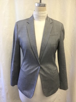Womens, Blazer, CALVIN KLEIN, Heather Gray, Viscose, Wool, Petite, 12, Single Breasted, Collar Attached, Notched Lapel, 3 Pockets, 1 Button