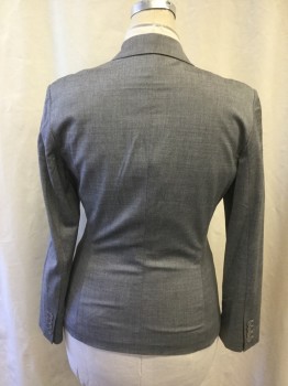 Womens, Blazer, CALVIN KLEIN, Heather Gray, Viscose, Wool, Petite, 12, Single Breasted, Collar Attached, Notched Lapel, 3 Pockets, 1 Button