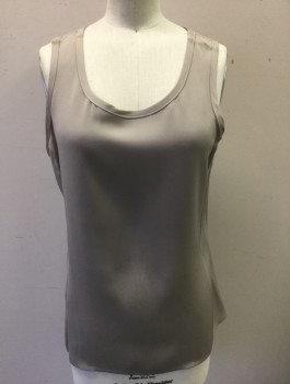 ANN TAYLOR, Taupe, Synthetic, Solid, Sleeveless, 2" Straps, Scoop Neck, Pullover