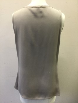 ANN TAYLOR, Taupe, Synthetic, Solid, Sleeveless, 2" Straps, Scoop Neck, Pullover