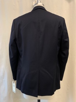 MICHAEL KORS, Navy Blue, Wool, Polyester, Solid, Notched Lapel, Collar Attached, 2 Pockets, Missing Buttons
