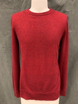 THEORY, Red, Black, Cashmere, Speckled, Ribbed Knit Crew Neck, Ribbed Knit Waistband/Cuff