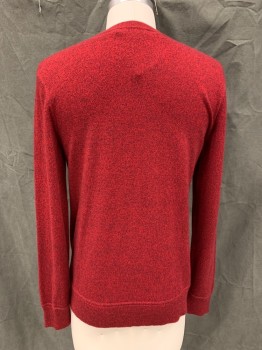 Mens, Pullover Sweater, THEORY, Red, Black, Cashmere, Speckled, S, Ribbed Knit Crew Neck, Ribbed Knit Waistband/Cuff