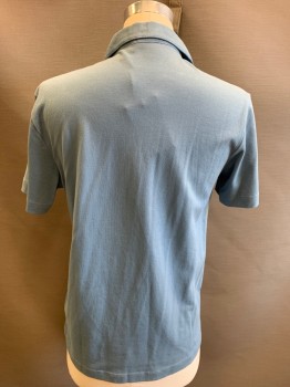 THEORY, Dusty Blue, Cotton, Solid, Fine Pique, 3 Buttons,  Short Sleeves, Fine Pique