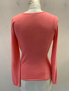Womens, Pullover, AGNONA, Salmon Pink, Cashmere, Cotton, Solid, S, Lightweight Knit, V-neck, Long Sleeves