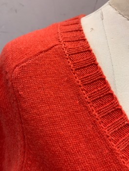 Womens, Pullover, J.CREW, Coral Orange, Wool, Cashmere, Solid, XXS, Knit, V-neck, Long Sleeves