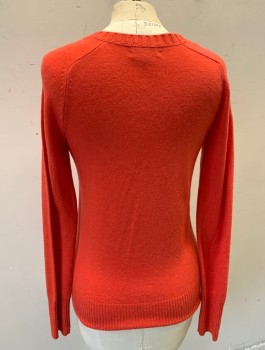 Womens, Pullover, J.CREW, Coral Orange, Wool, Cashmere, Solid, XXS, Knit, V-neck, Long Sleeves