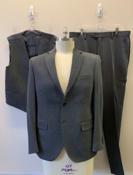 Mens, Suit, Jacket, ANTICA SARTORIA CAMP, Gray, Wool, 42R, Loose Weave Gabardine, 2 Button, Flap Pockets, Double Vent