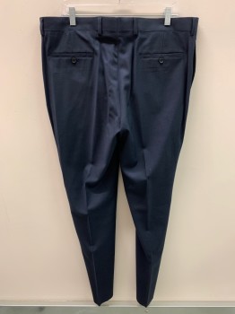 PRONTO UOMO, Navy Blue, Wool, Solid, Zip Front, Extended Waistband With Button, F.F, 4 Pockets, Creased Front