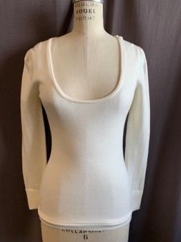 Womens, Pullover, FRENCH CONNECTION, White, Acrylic, Polyamide, Solid, S, Deep Scoop Neck, Gathered Sleeve Inset, Long Sleeves, Ribbed Knit Cuff