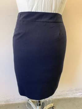 Womens, Skirt, Knee Length, ANNE KLEIN, Navy Blue, Polyester, Rayon, Solid, Sz.14, Dark Navy (Nearly Black), Pencil Skirt, 2" Wide Self Waistband, 1 Small Welt Pocket at Front Hip, Invisible Zipper in Back, Vent at Back Hem