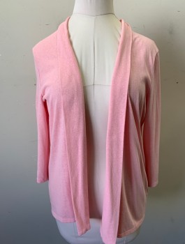 Womens, Cardigan Sweater, TALBOTS, Baby Pink, Poly/Cotton, Rayon, Solid, L, Fine Knit, 3/4 Sleeves, Open Center Front with No Closures, Gathered at Back Yoke