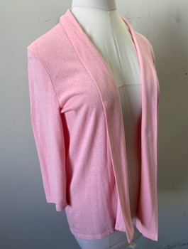Womens, Cardigan Sweater, TALBOTS, Baby Pink, Poly/Cotton, Rayon, Solid, L, Fine Knit, 3/4 Sleeves, Open Center Front with No Closures, Gathered at Back Yoke