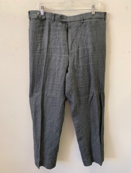 MARKS & SPENCER, Dk Gray, Linen, Solid, Flat Front, Button Tab, Relaxed Leg, Zip Fly, 5 Pockets, Belt Loops