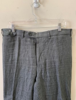 MARKS & SPENCER, Dk Gray, Linen, Solid, Flat Front, Button Tab, Relaxed Leg, Zip Fly, 5 Pockets, Belt Loops
