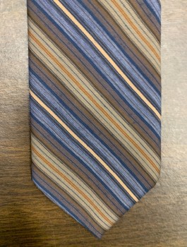 WEMBLEY, Navy Blue, Blue, Brown, Pink, Orange, Silk, Stripes - Diagonal 