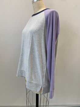 Womens, Pullover, SONOMA, Lt Beige, Lilac Purple, Navy Blue, Rayon, Polyester, Color Blocking, L, L/S, Round Neck,