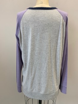 Womens, Pullover, SONOMA, Lt Beige, Lilac Purple, Navy Blue, Rayon, Polyester, Color Blocking, L, L/S, Round Neck,