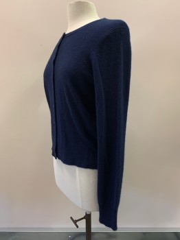 Womens, Sweater, NO LABEL, Navy Blue, Cashmere, Solid, M, L/S, Button Front, Crew Neck,