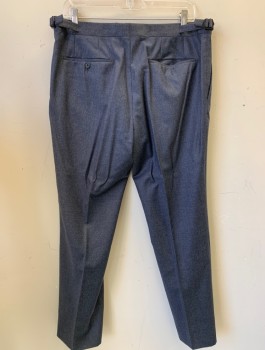 Mens, Suit, Pants, BURBERRY, Blue-Gray, Wool, Solid, 35/30, F.F, Slash Pockets, Adjustable  Side Buckle Tabs, Watch Pocket