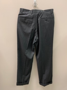 Mens, Slacks, JOS A. BANK, Gray, Wool, Heathered, 32/29, Pleated Front, 4 Pockets, Zip Fly, Cuffed