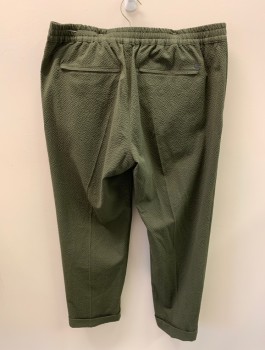 Mens, Casual Pants, NN07, Olive Green, Poly/Cotton, Viscose, Solid, L30, W38, Zip Front, Hook Closure, Drawstring, 4 Pockets, Back Pockets Zip, Cuffed