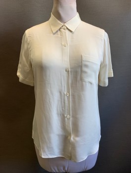 THEORY, Cream, Silk, Solid, C.A., Button Front, S/S, 1 Pocket,
