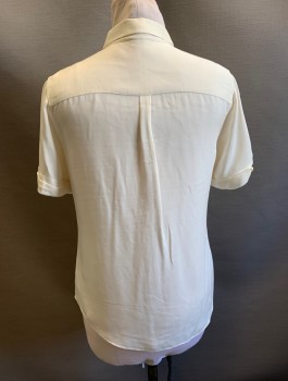 THEORY, Cream, Silk, Solid, C.A., Button Front, S/S, 1 Pocket,