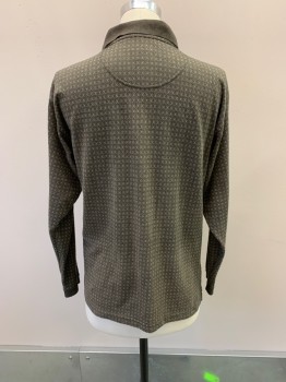 VAN HEUSEN, Brown, Taupe, Beige, Poly/Cotton, Heathered, Dots, C.A., 1/4 Button Front, L/S, Distressed Placket