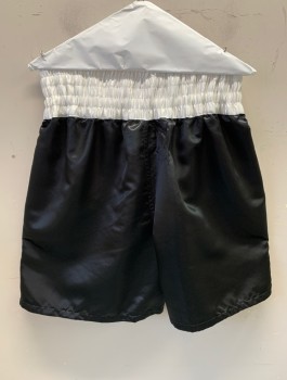 Unisex, Boxing Shorts, EVERLAST, Black, White, Polyester, Solid, M, Satin, 3" Wide White Elastic Waist, White Outseam Stripe, 7.5" Inseam