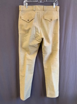 Mens, Historical Fiction Pants, NL, Sand, Cotton, Solid, 35, 32, F.F, Button Front, 2 Side Pockets, Belt Loops, 2 Back Flap Pockets, Aged/Distressed