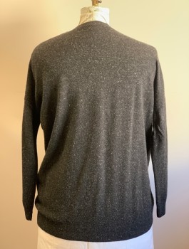 Womens, Cardigan Sweater, NL, Charcoal Gray, Black, White, Wool, Heathered, XL, V Neck, B.F., L/S, 2 Pckts