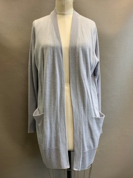 Womens, Cardigan Sweater, NORDSTROM, Lilac Purple, Acrylic, Wool, Heathered, M, L/S, Open Front, Top Pockets,